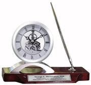 Desk Clock Pen Set with Gear Display and Wood Stand