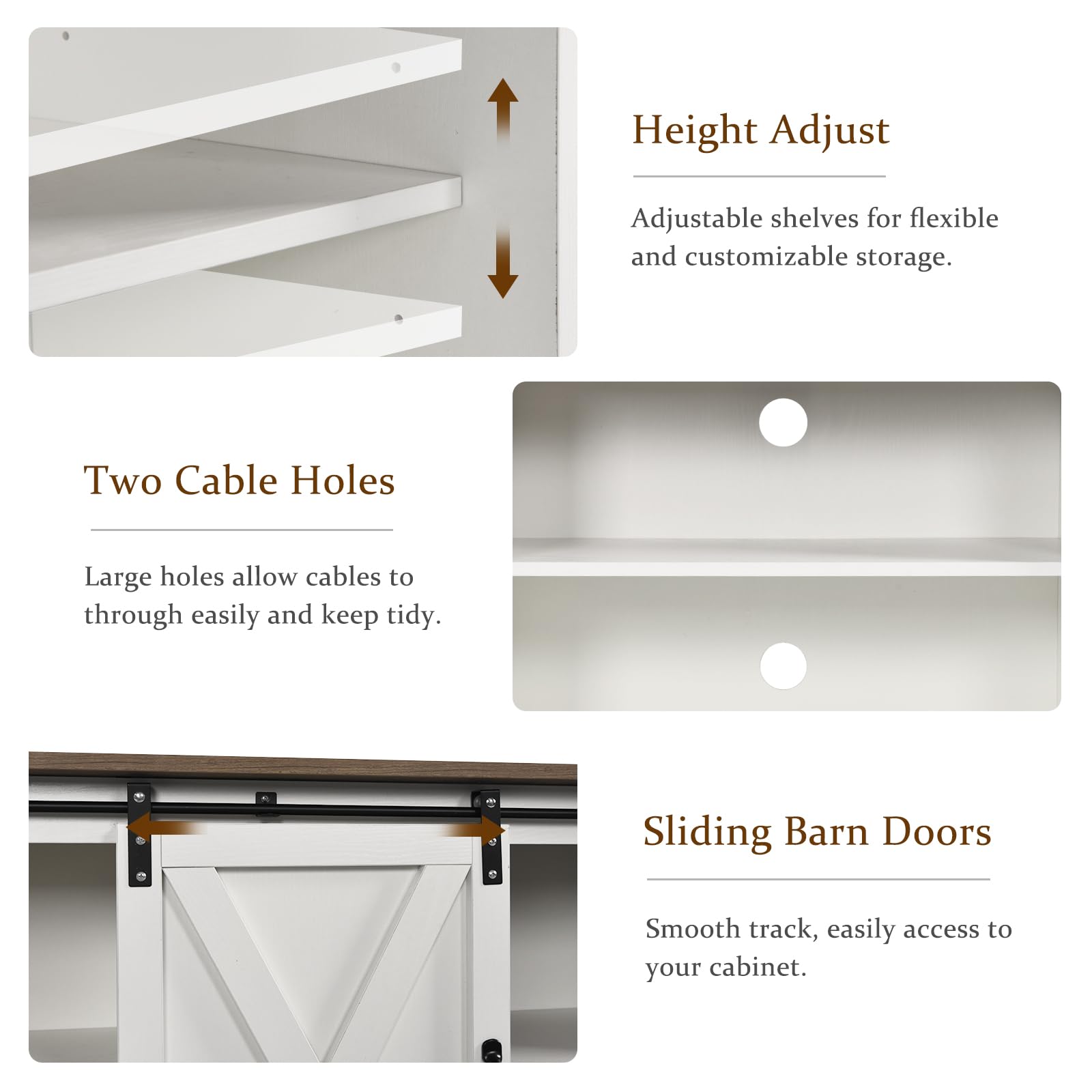 Farmhouse TV Stand for 65 Inch TV with Sliding Barn Doors - White