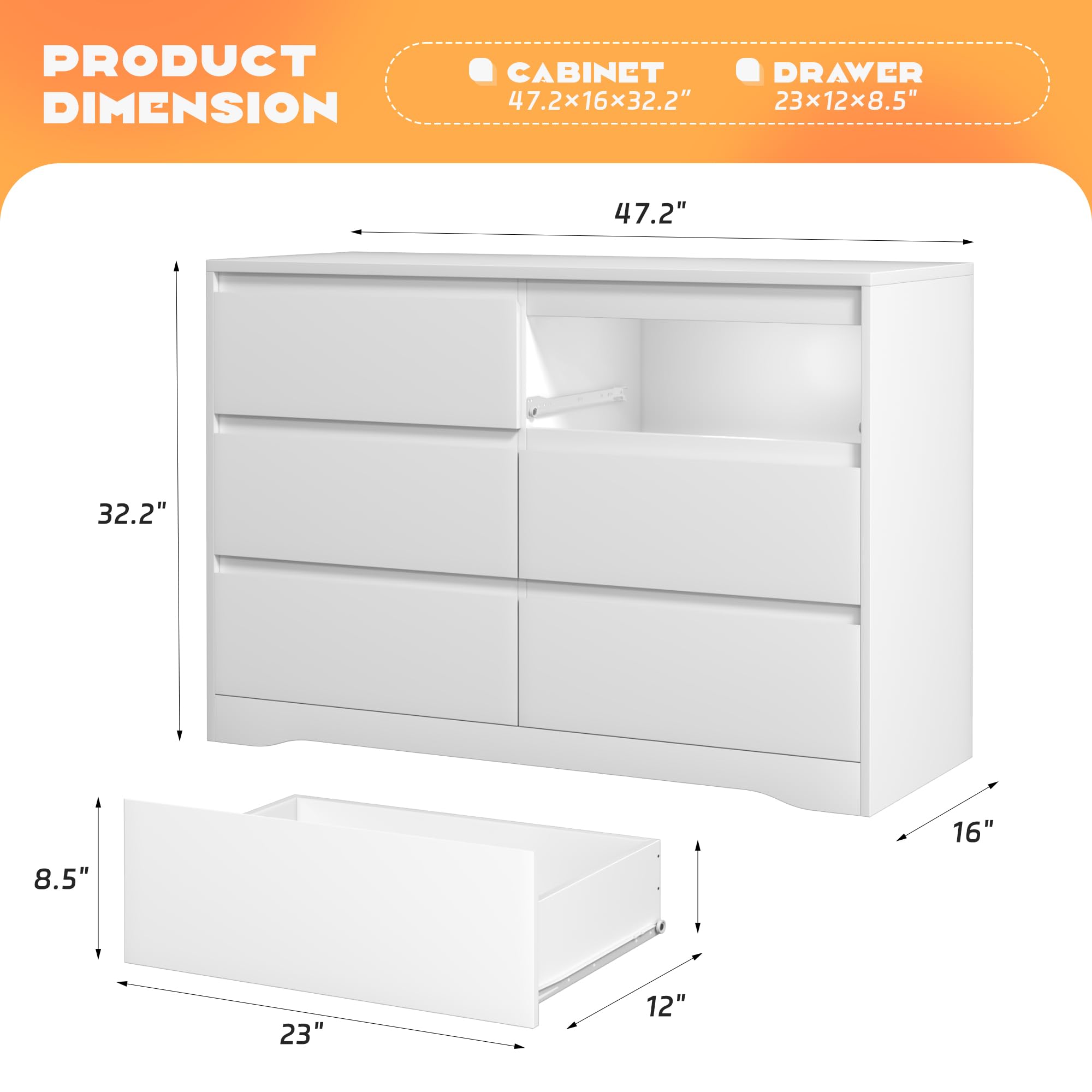 Modern 6 Drawer Dresser with Deep Storage