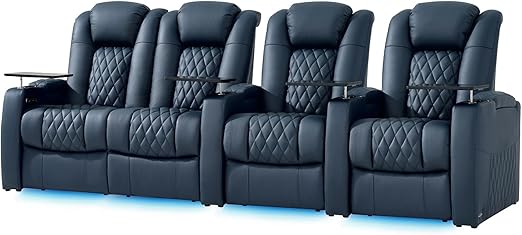 Home Theater Seating Row of 4 - Top Grain Leather Power Recliner