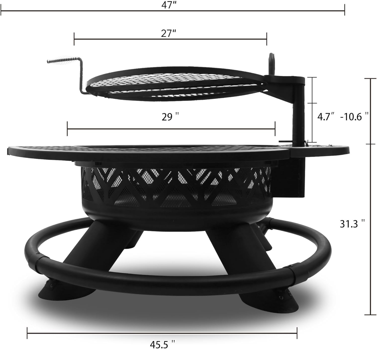 47 Inch Wood Burning Fire Pit with BBQ Grill