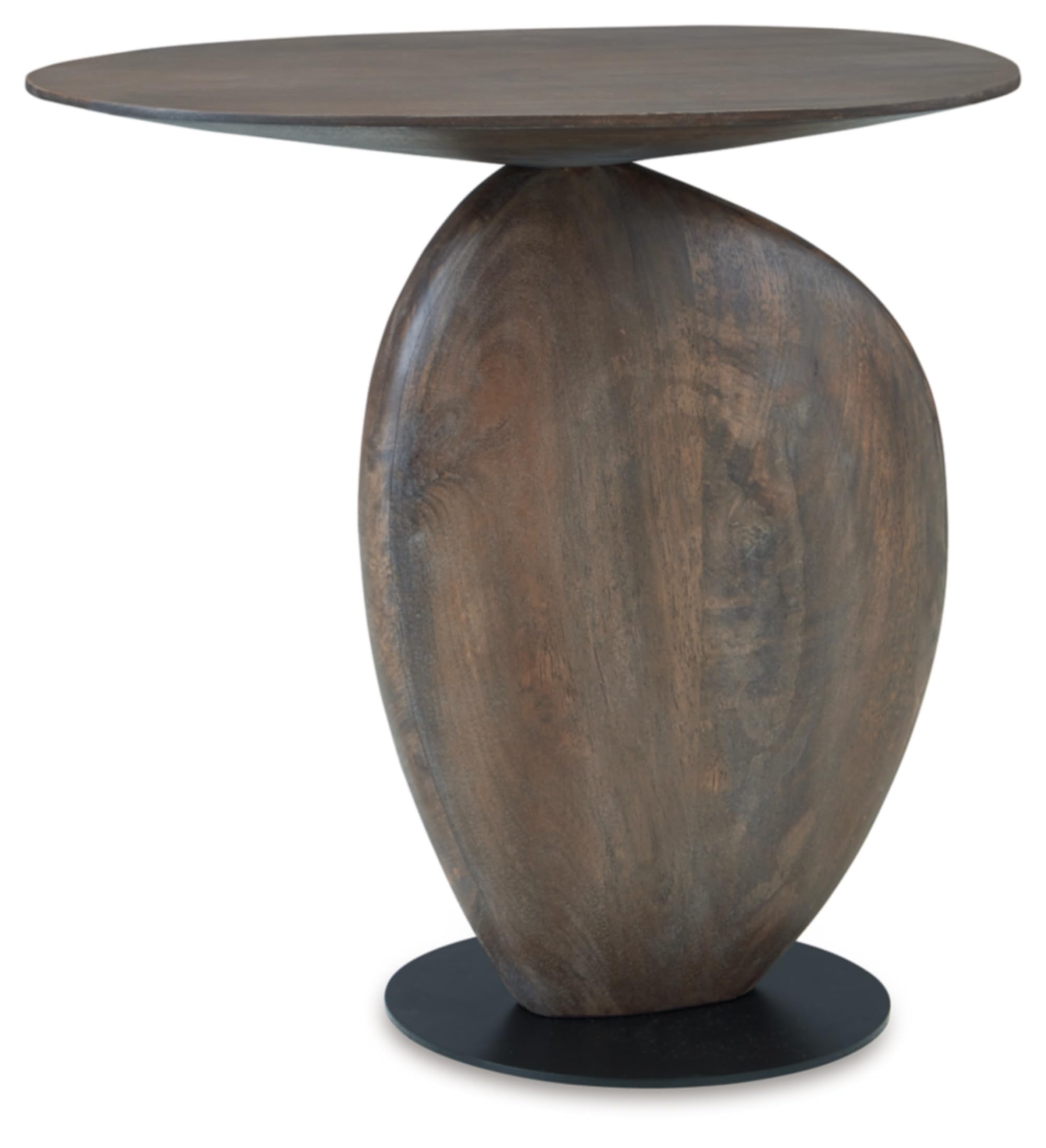 Industrial Accent Table with Metal Base - Dark Brown & Black