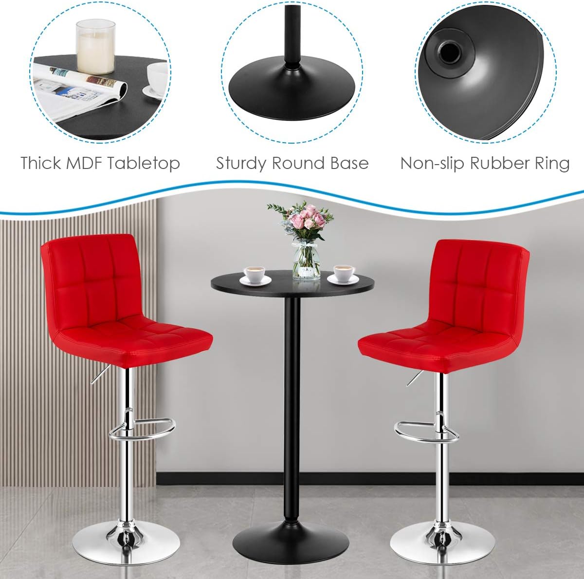 3-Piece Bar Table Set with Adjustable Swivel Chairs