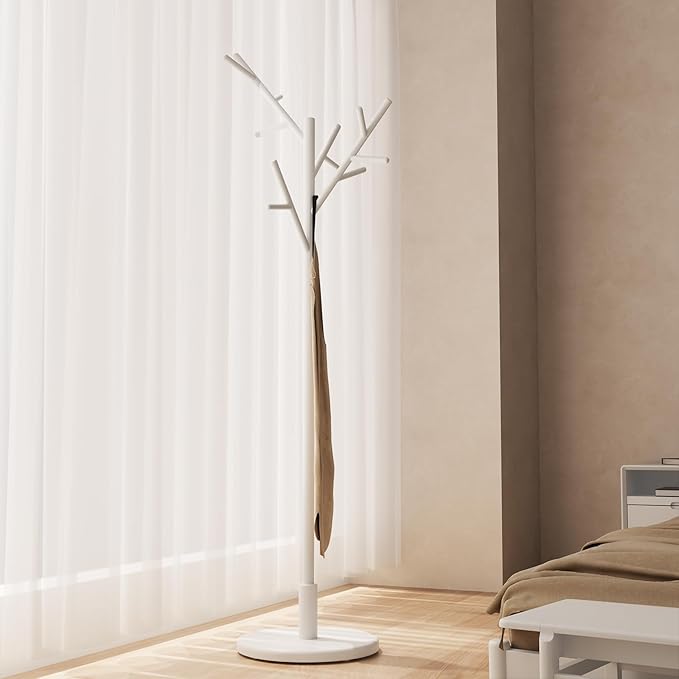 Solid Wood Coat Rack with 12 Hooks and 3 Adjustable Heights