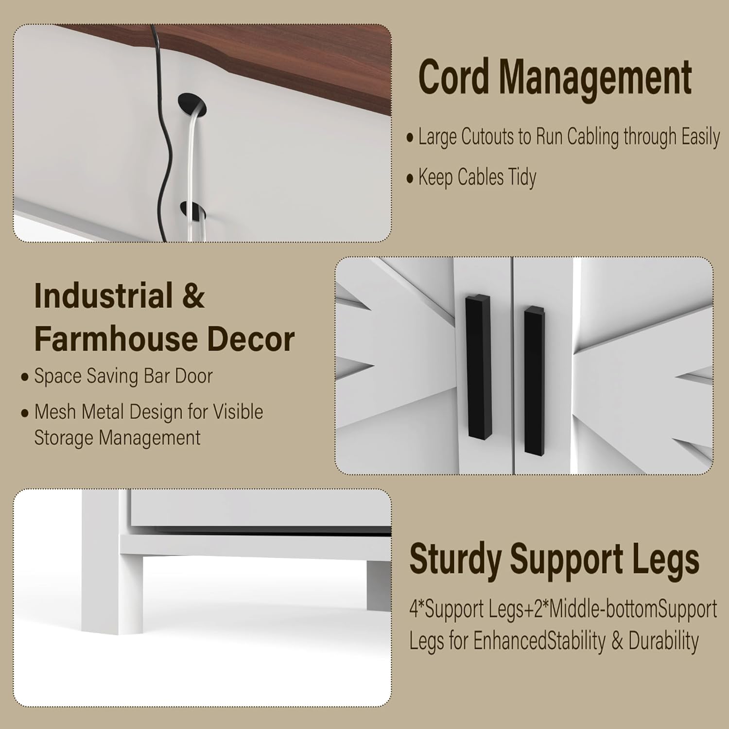 Modern Farmhouse TV Stand for 65 Inch TV with Sliding Barn Door