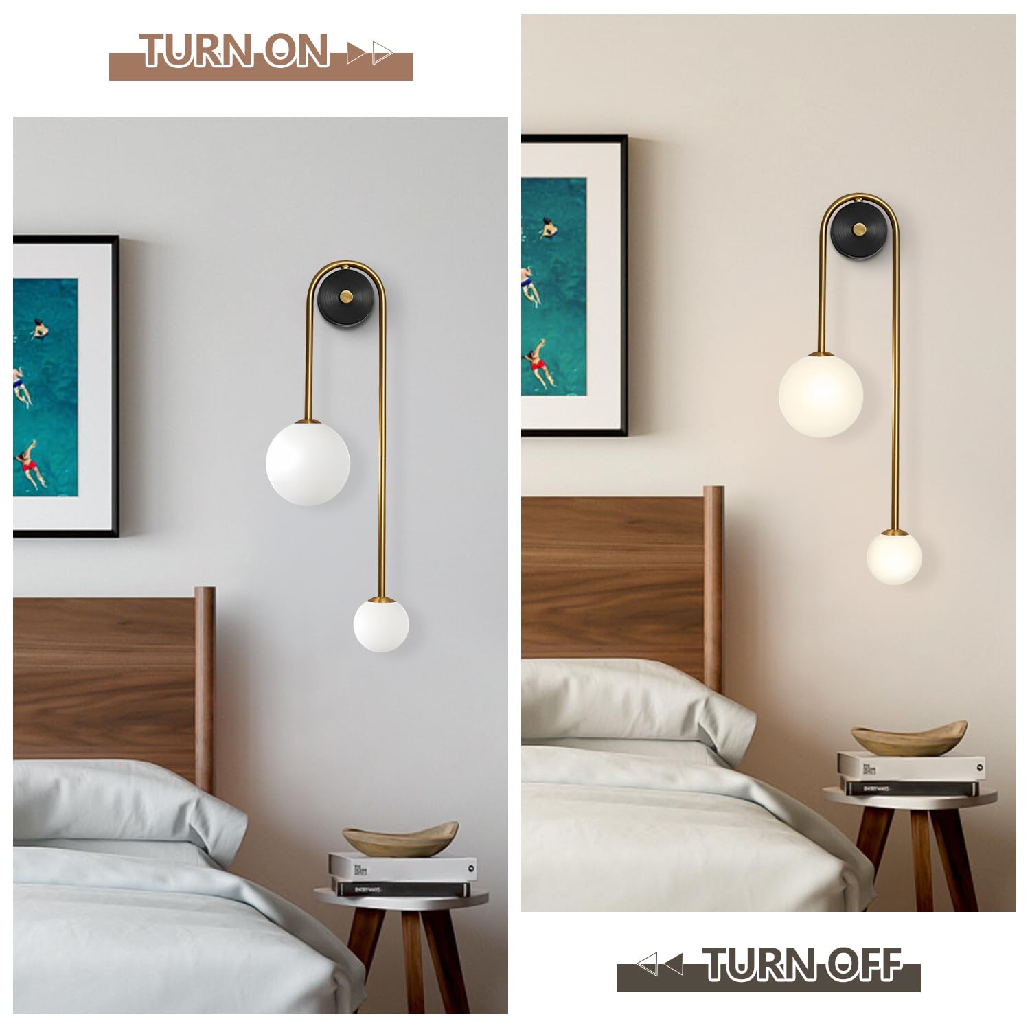 Globe Glass Wall Sconce 2-Light Modern Brushed Brass