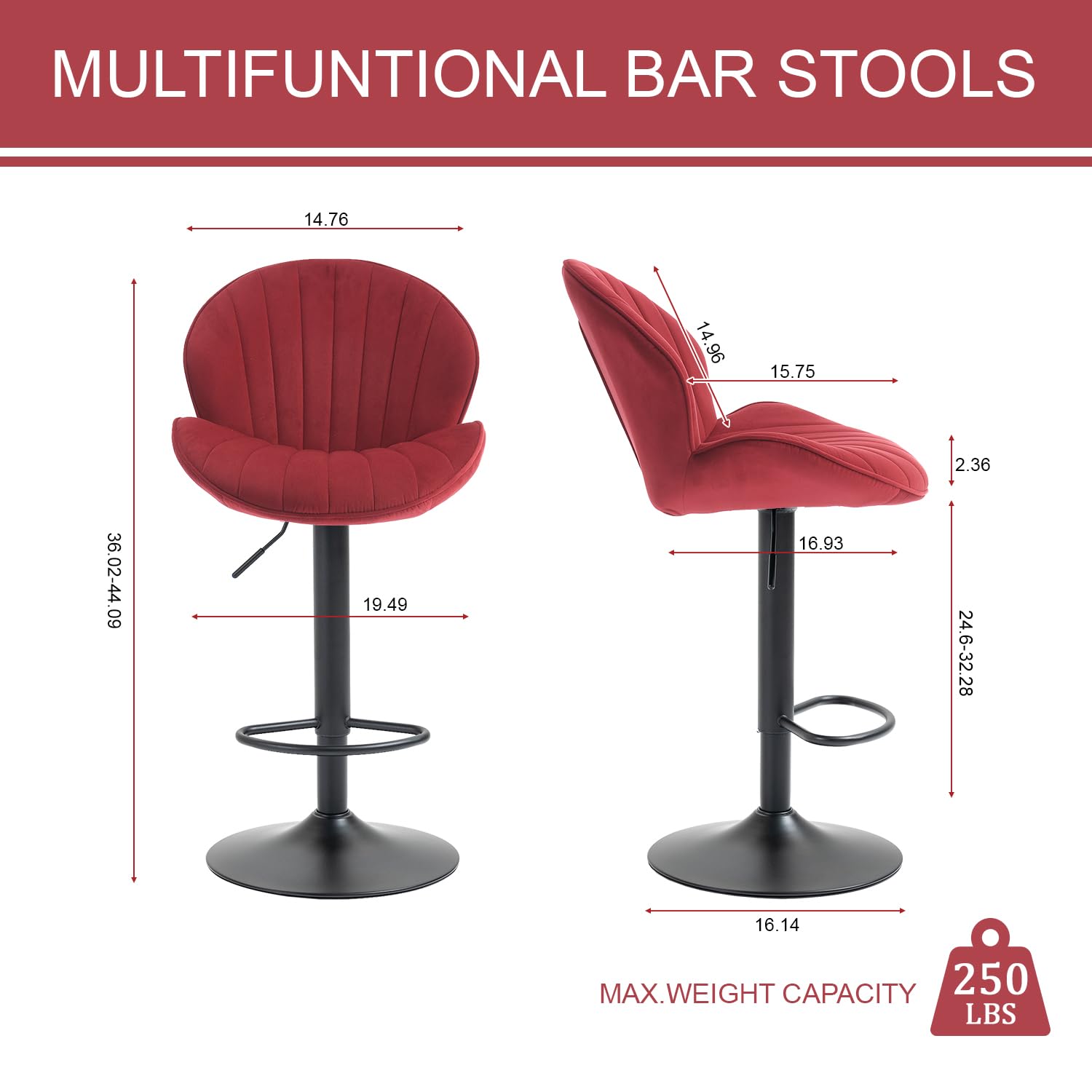 Adjustable Velvet Bar Stools Set of 2