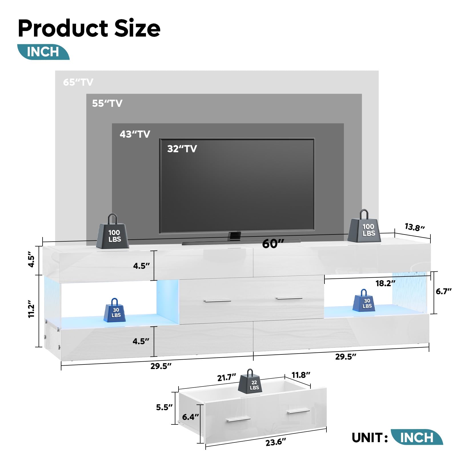 High Gloss TV Stand with LED and Stone-Patterned Panels