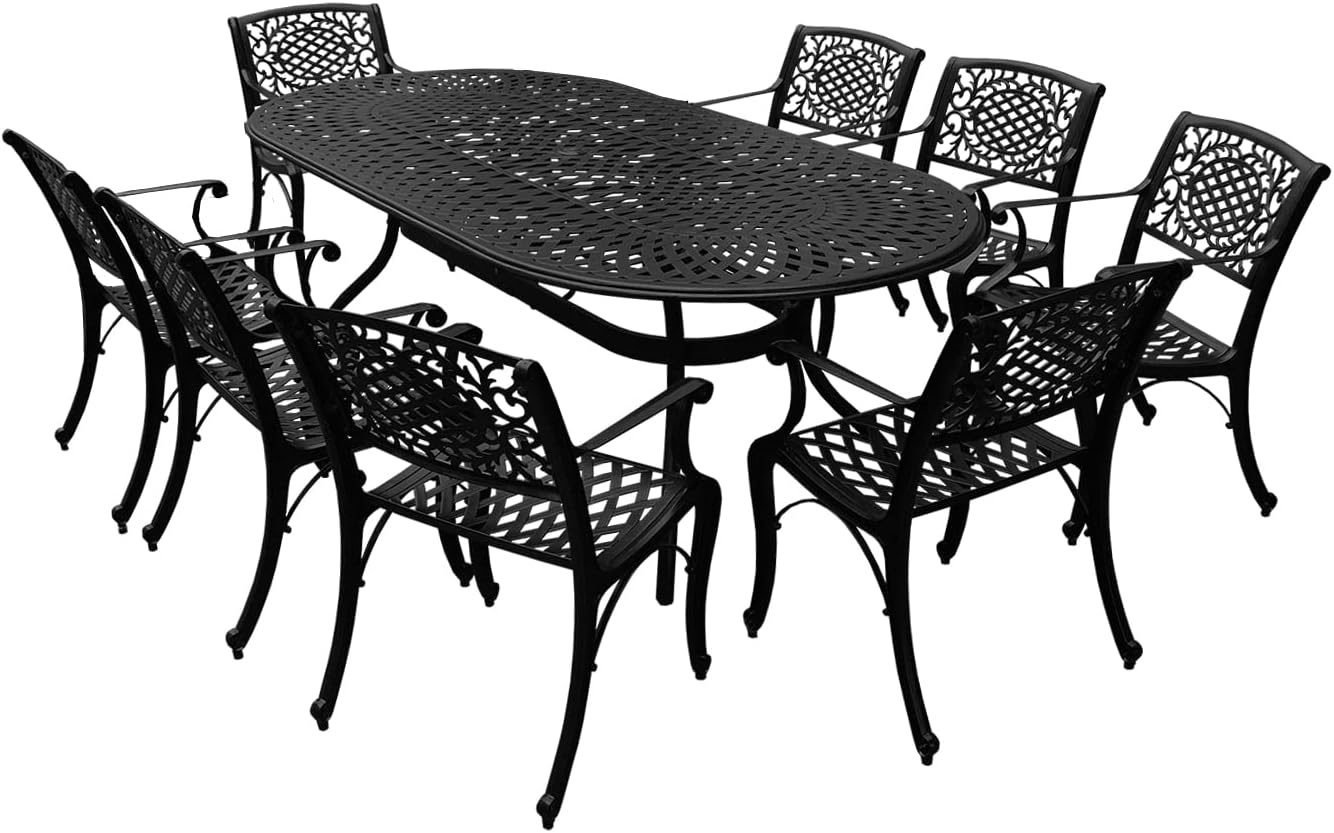 95-Inch Bronze Oval Patio Dining Set with 8 Chairs