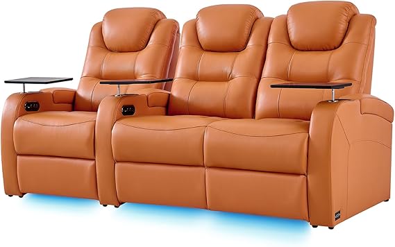 Top Grain Nappa Leather Power Recliner Home Theater Seating - Row of 5
