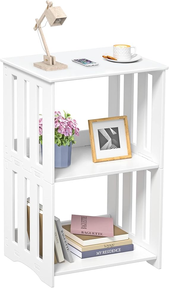 3-Tier White End Table with Storage