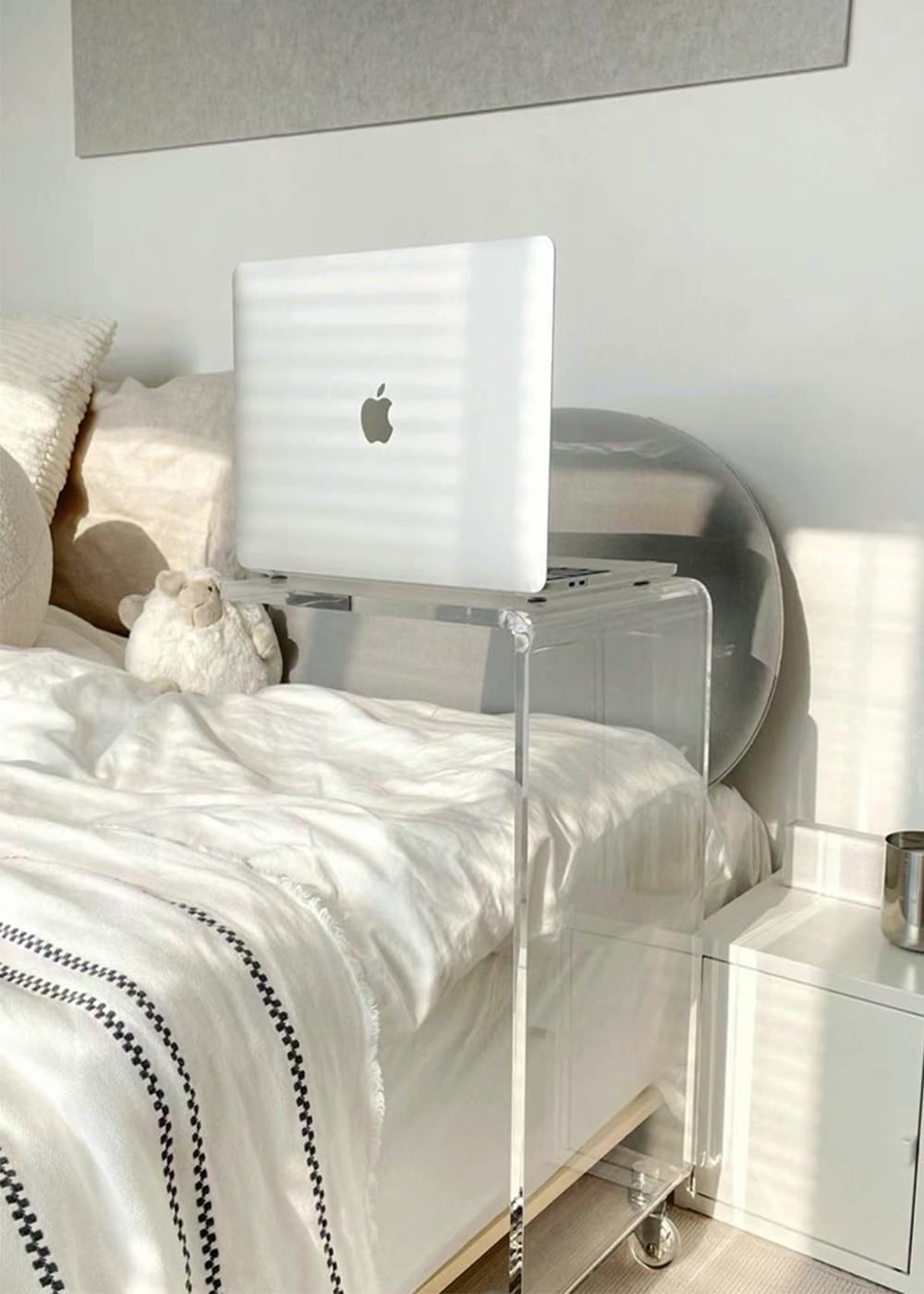 Acrylic Clear C-Shaped Rolling End Table 26"H