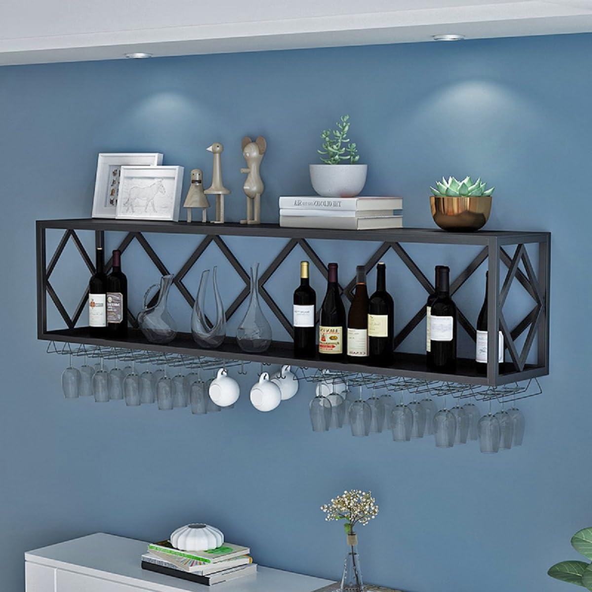 Wall Mounted Wine Rack with Glass Holder