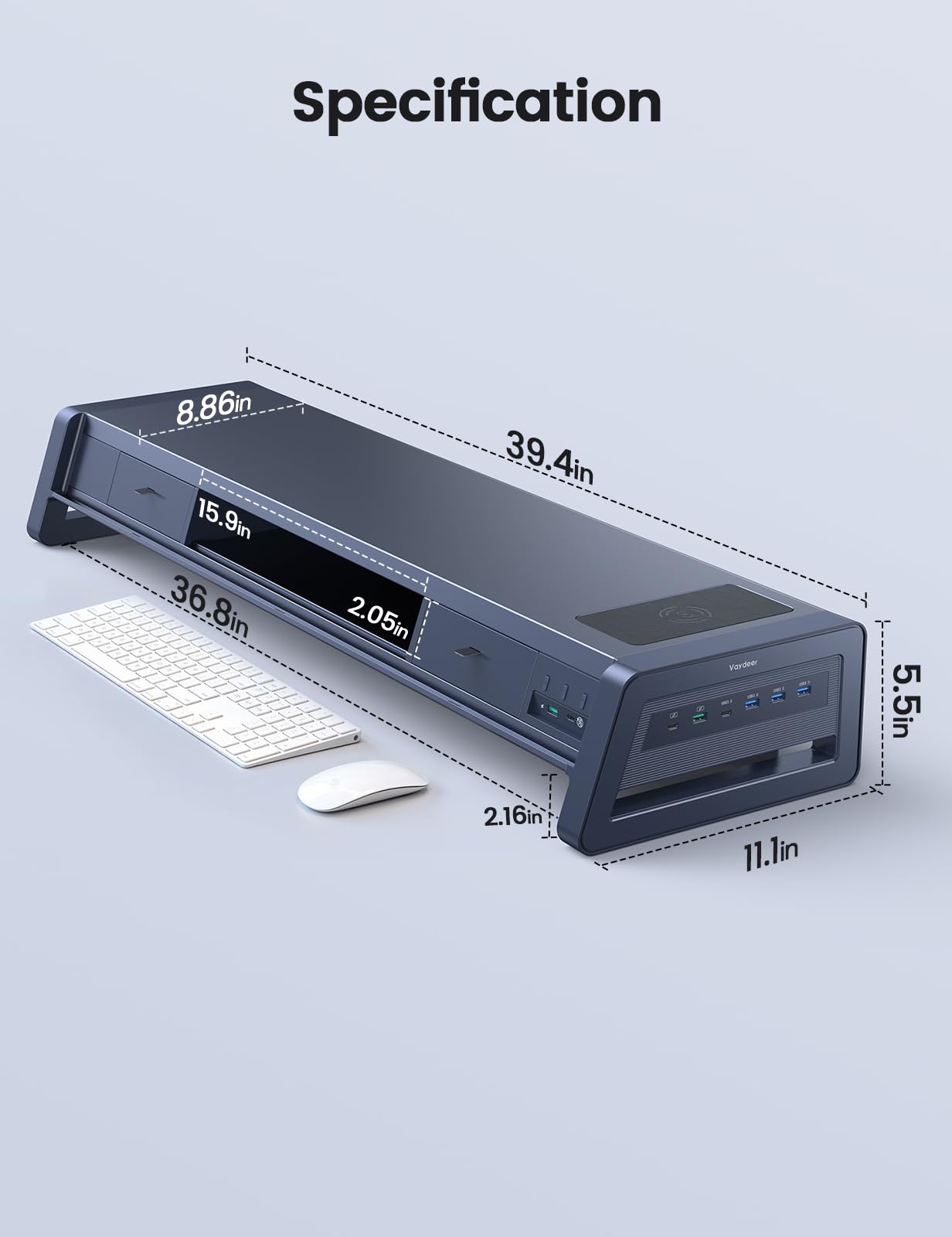Dual Monitor Stand Riser with Wireless Charging and USB Ports