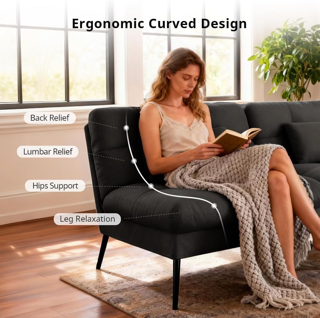 Convertible Futon Sofa Bed with Adjustable Backrest