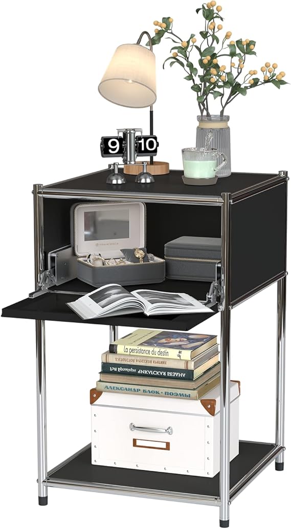 Pink Metal Nightstand with Drawers