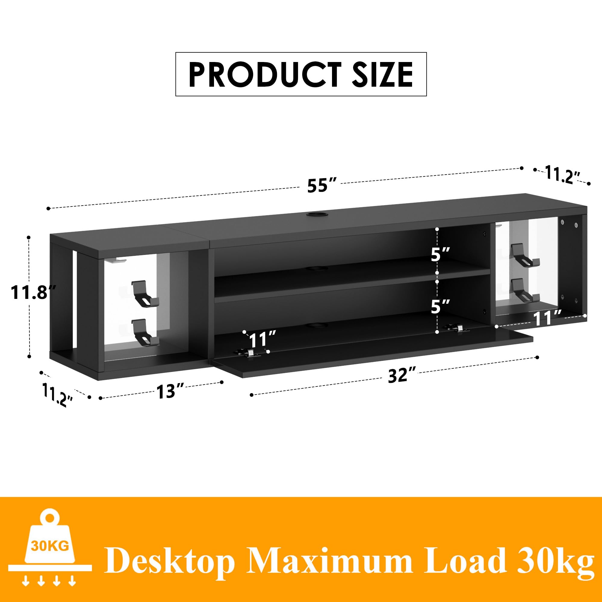 Floating TV Stand with LED Lights 55 Inch