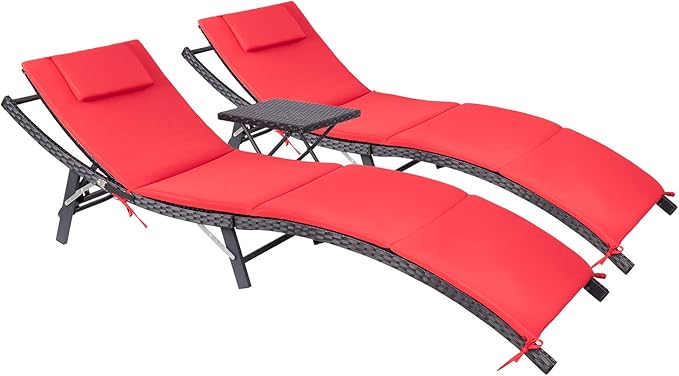 Outdoor Rattan Chaise Lounge Set with Folding Table