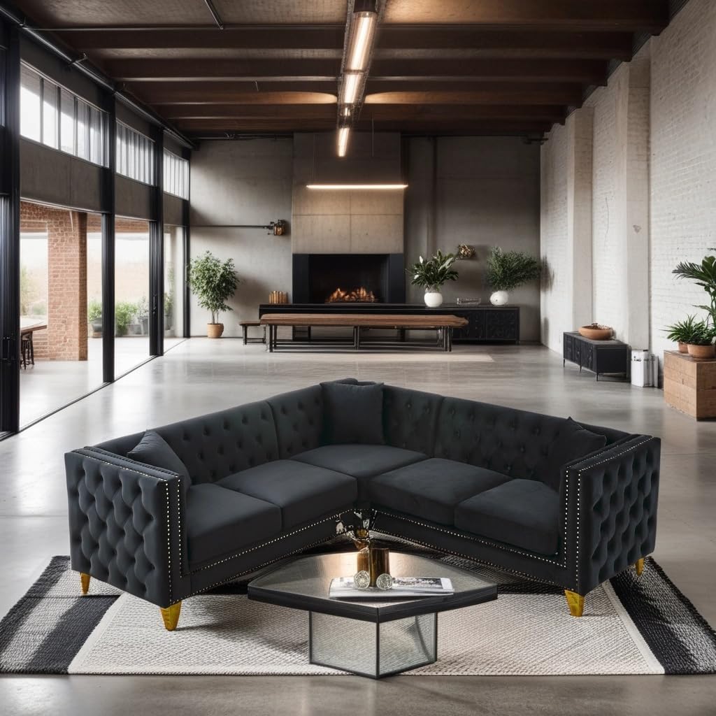 82" L-Shaped Velvet Corner Sofa with Storage