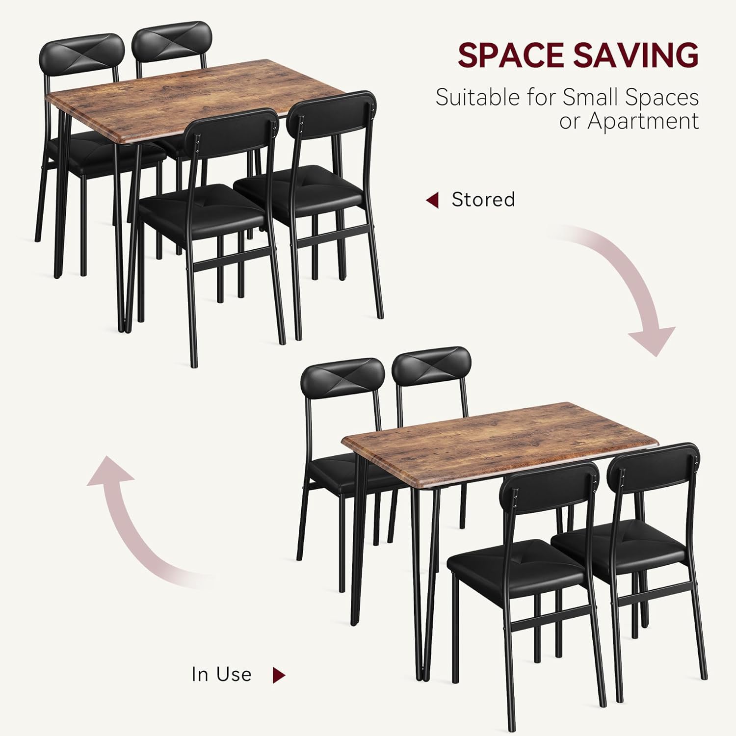 5 Piece Dining Table Set with Upholstered Chairs