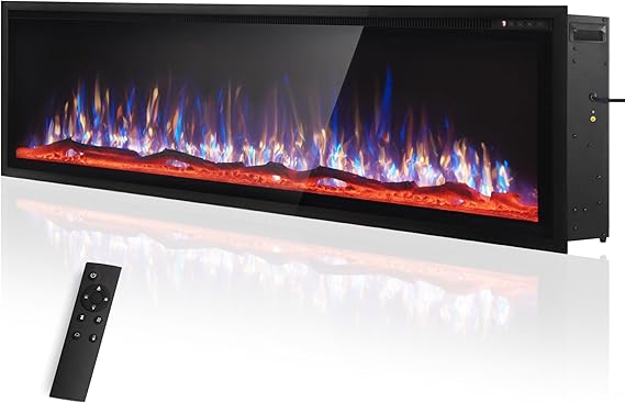 72" Electric Fireplace Wall Mounted with Remote Control