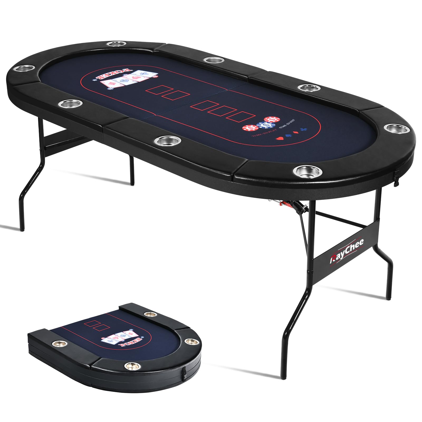 Foldable 8-Player Poker Table with Padded Rails