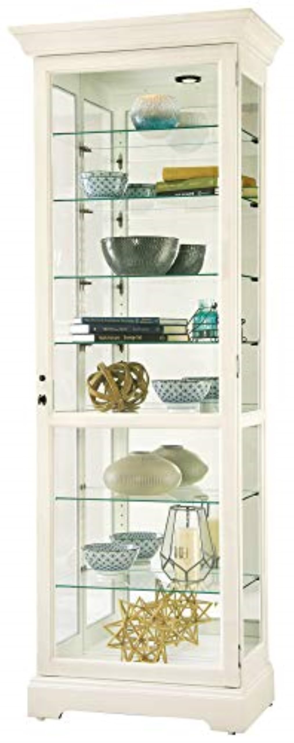 Chesterbrook V Curio Cabinet - Lighted White Display with Adjustable Glass Shelves