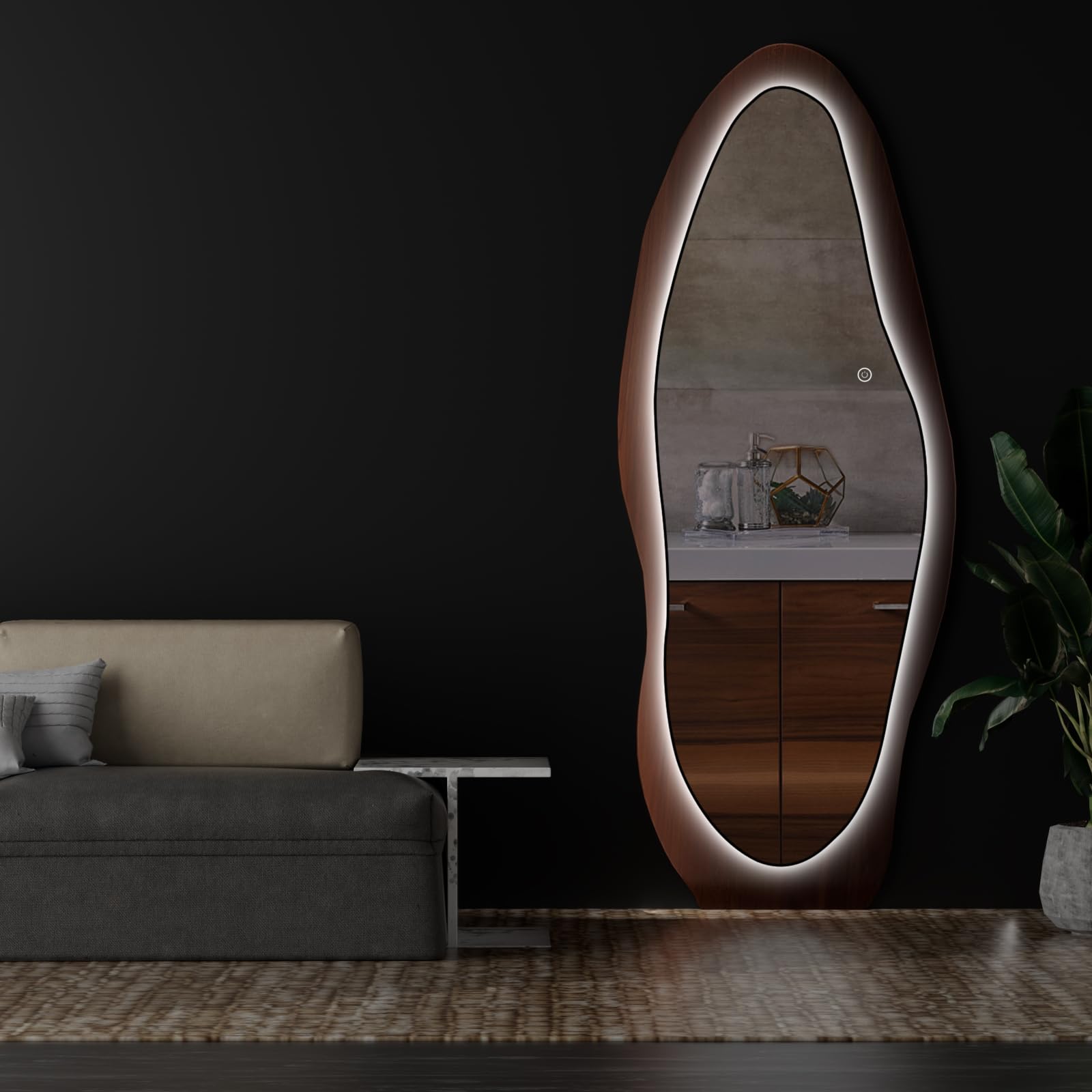 LED Wood Full Length Mirror with Wavy Frame