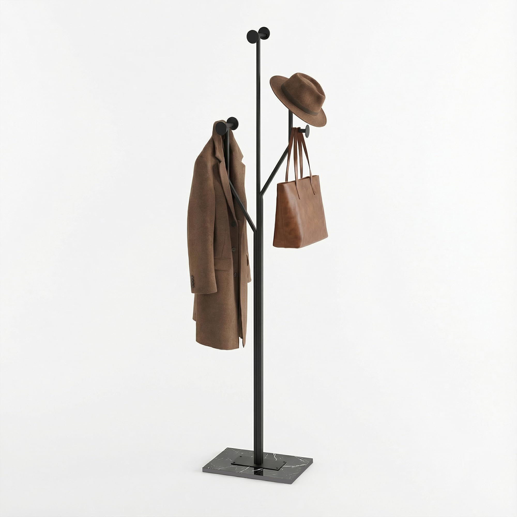 Freestanding Metal Coat Rack with Marble Base