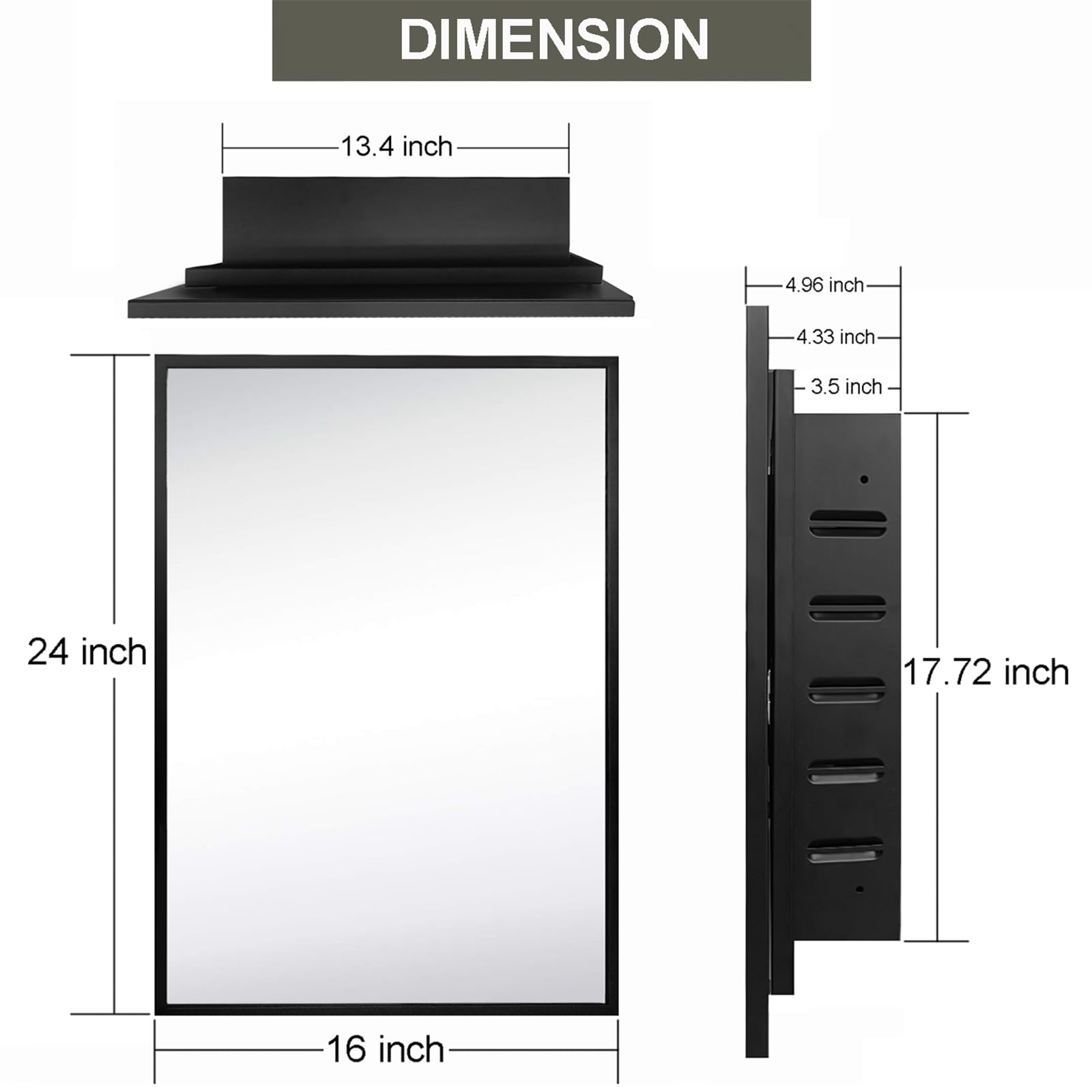 Recessed Medicine Cabinet with Mirror 16x24 Inch