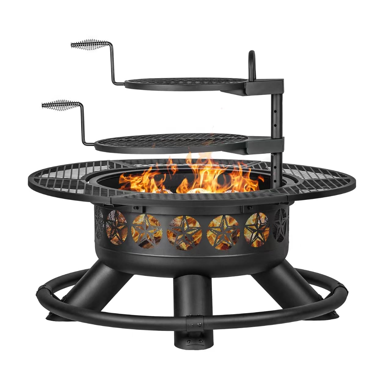 47 Inch Outdoor Fire Pit with 2 Grills and Lid