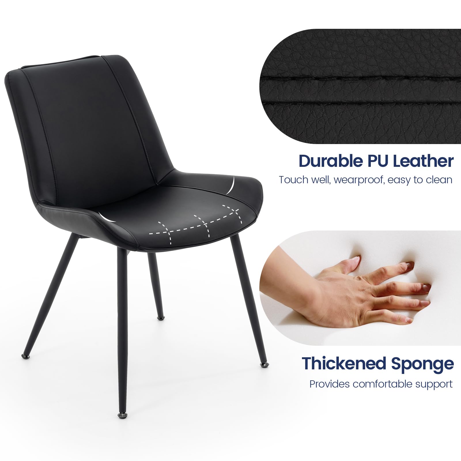 PU Leather Dining Chairs Set of 2 with Metal Legs