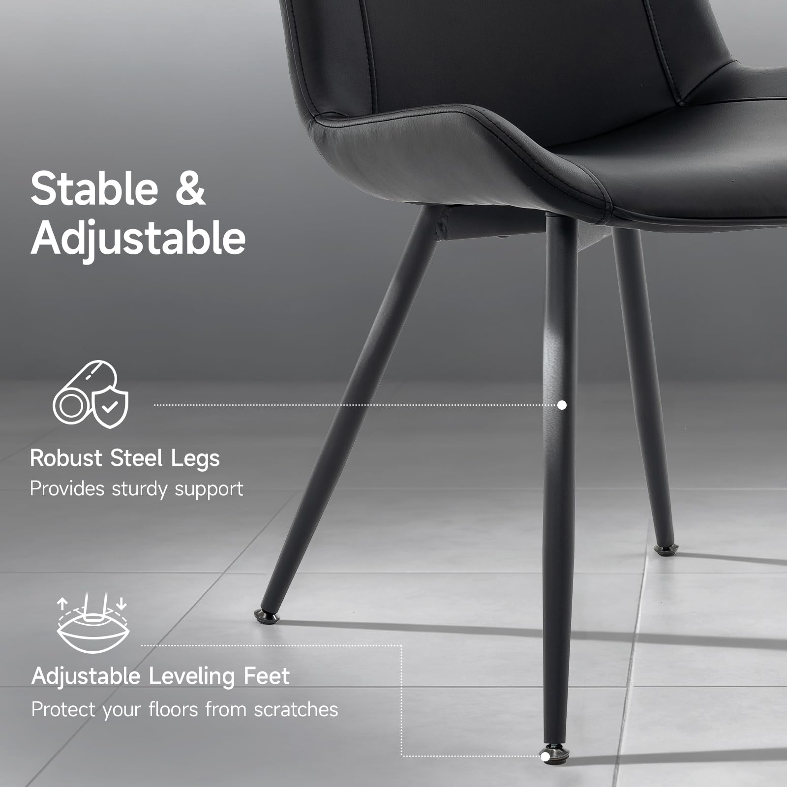 PU Leather Dining Chairs Set of 2 with Metal Legs