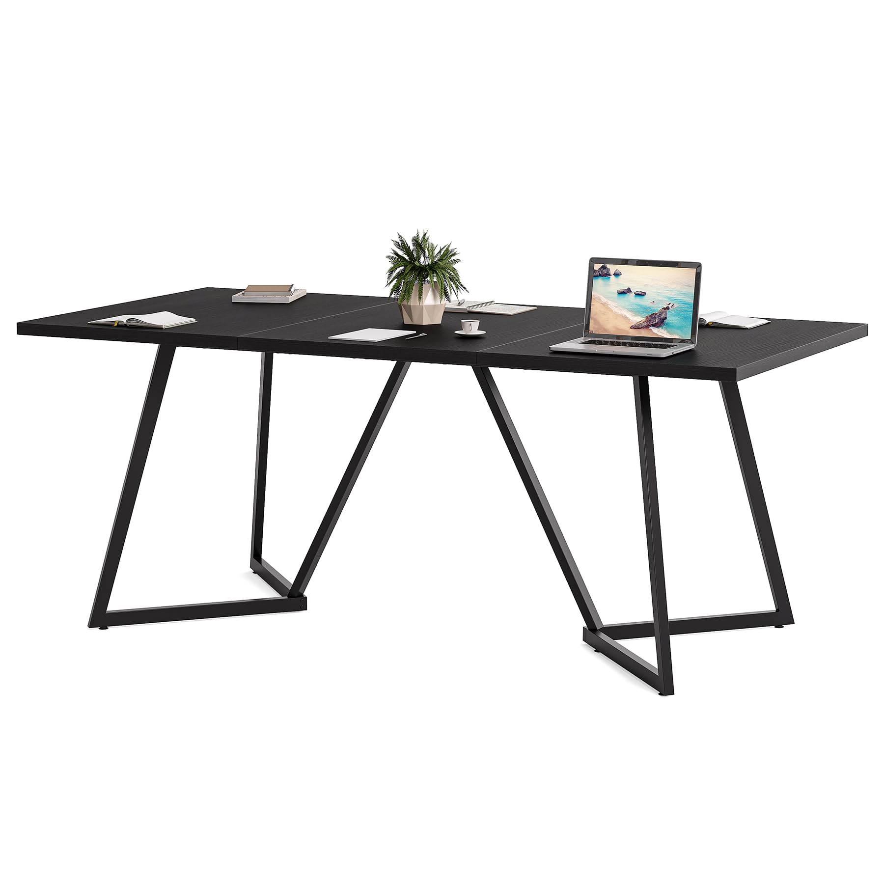 70.86-Inch Black Conference Table for 8