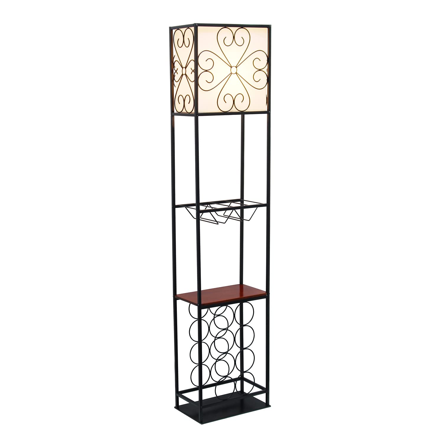 Floor Lamp with Wine Rack and Storage Shelf