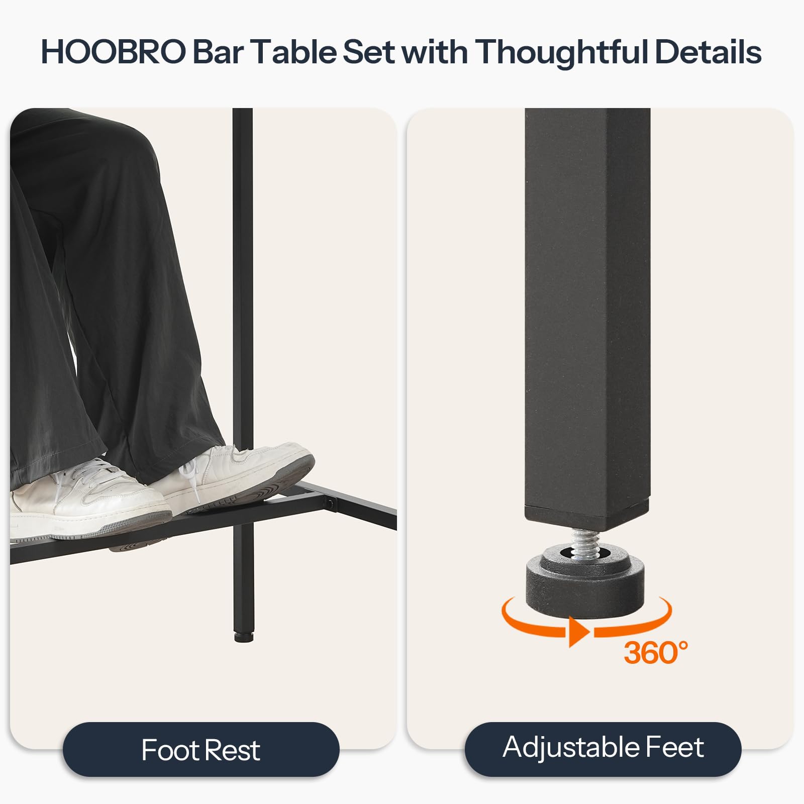 3-Piece Bar Table and Chairs Set with Charging Station