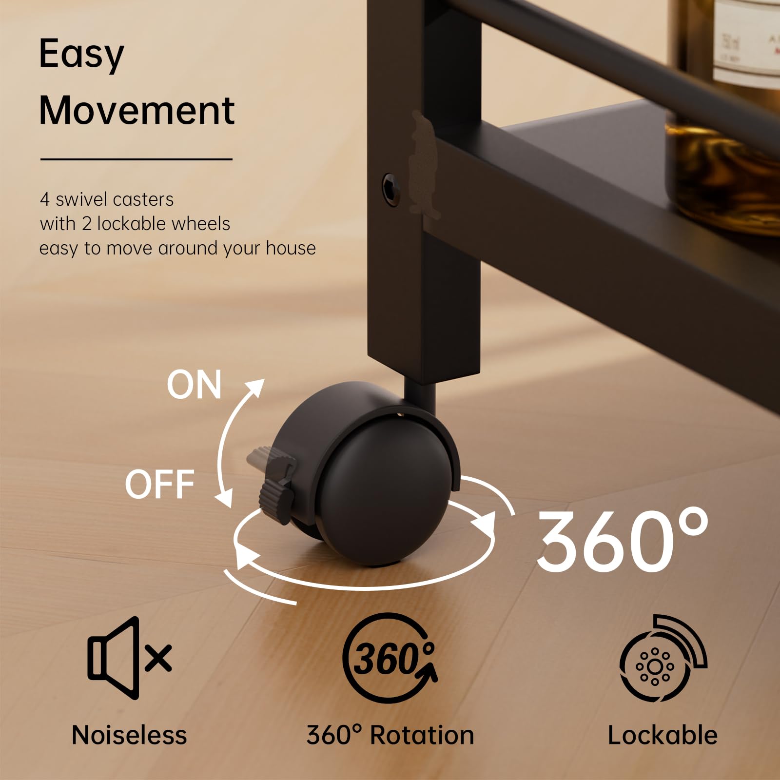 3-Tier Rolling Bar Cart with Wheels