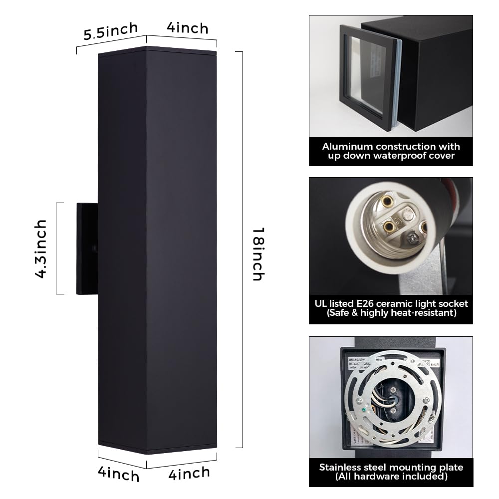 Modern Outdoor Wall Light 18" Black Aluminum