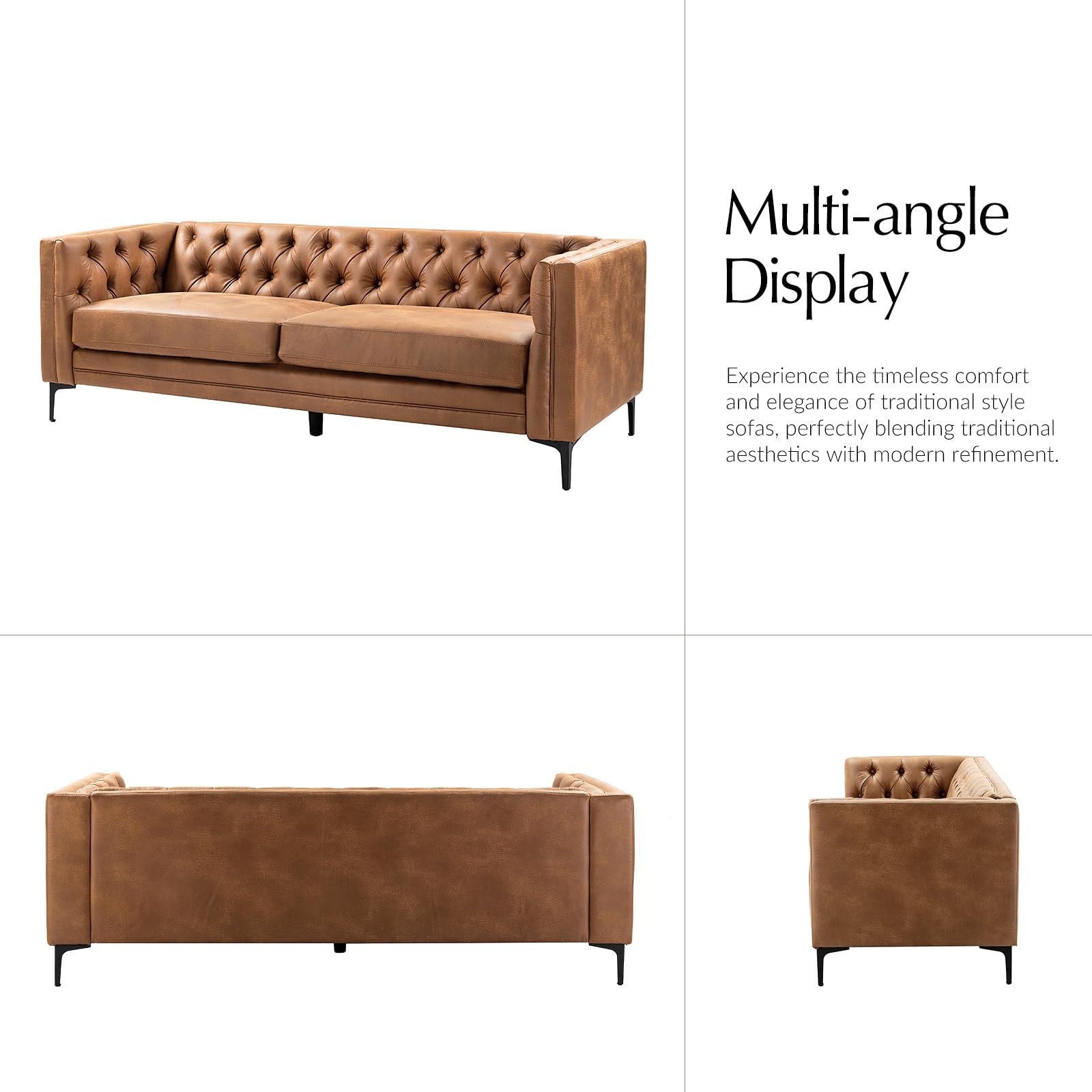 84" Faux Leather Sofa Camel