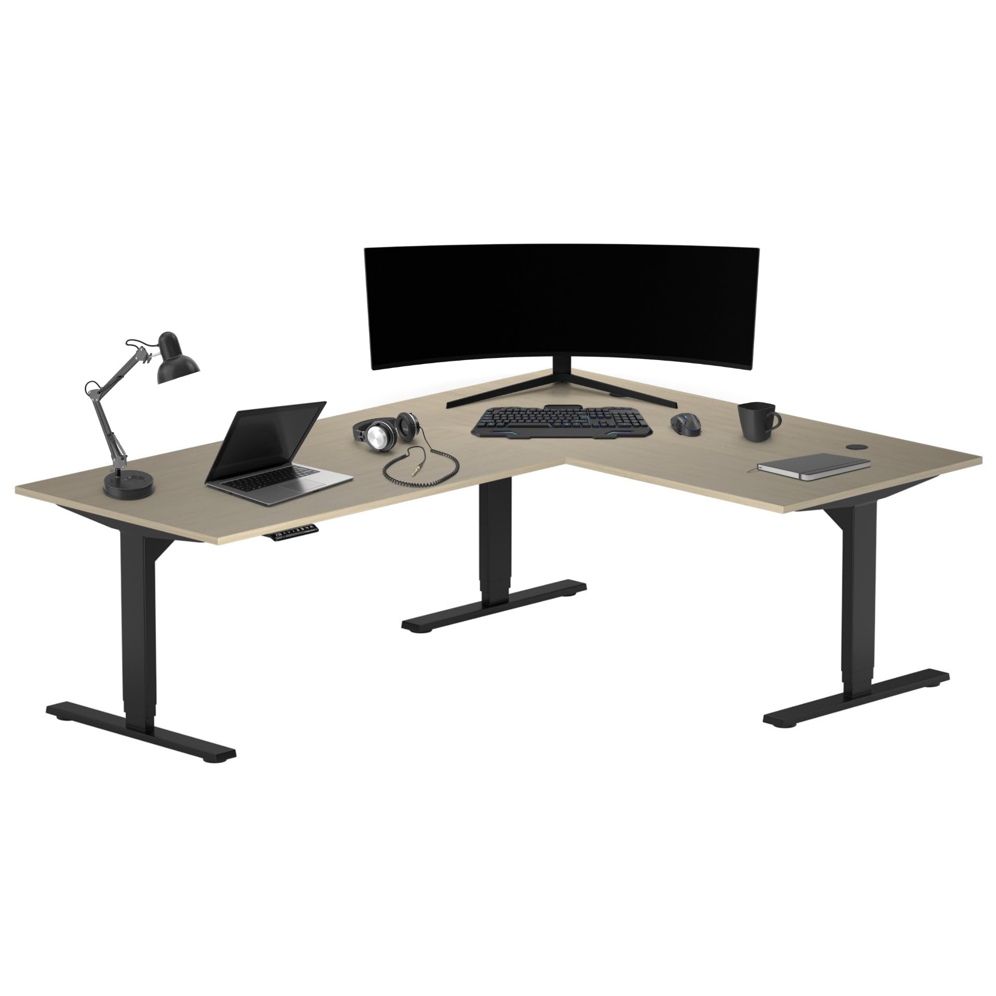 L-Shaped Electric Standing Desk with Triple Motor