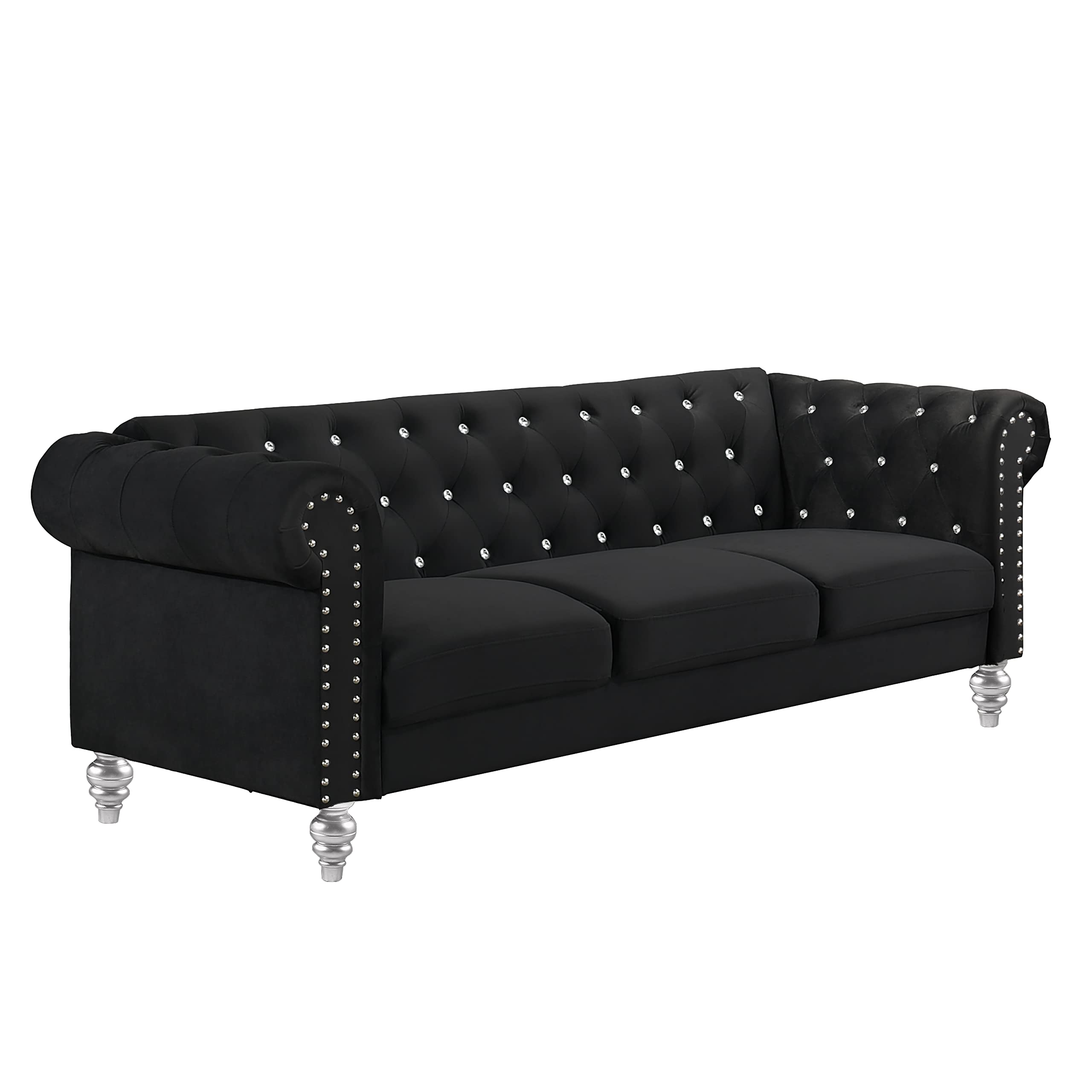 Velvet Chesterfield Sofa with Crystal Tufting