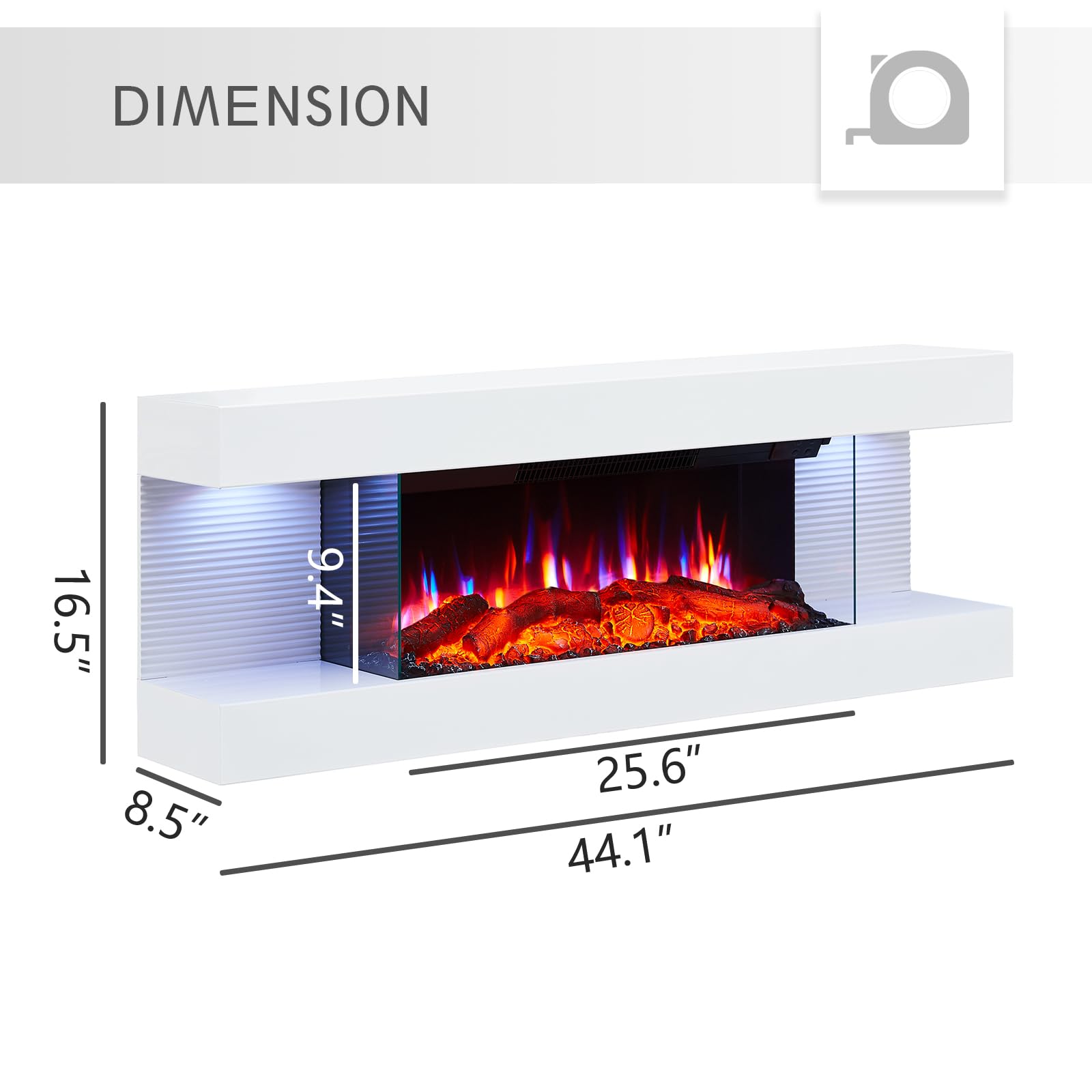 44 Inch Wall Mounted Electric Fireplace with Multi-Color Flames