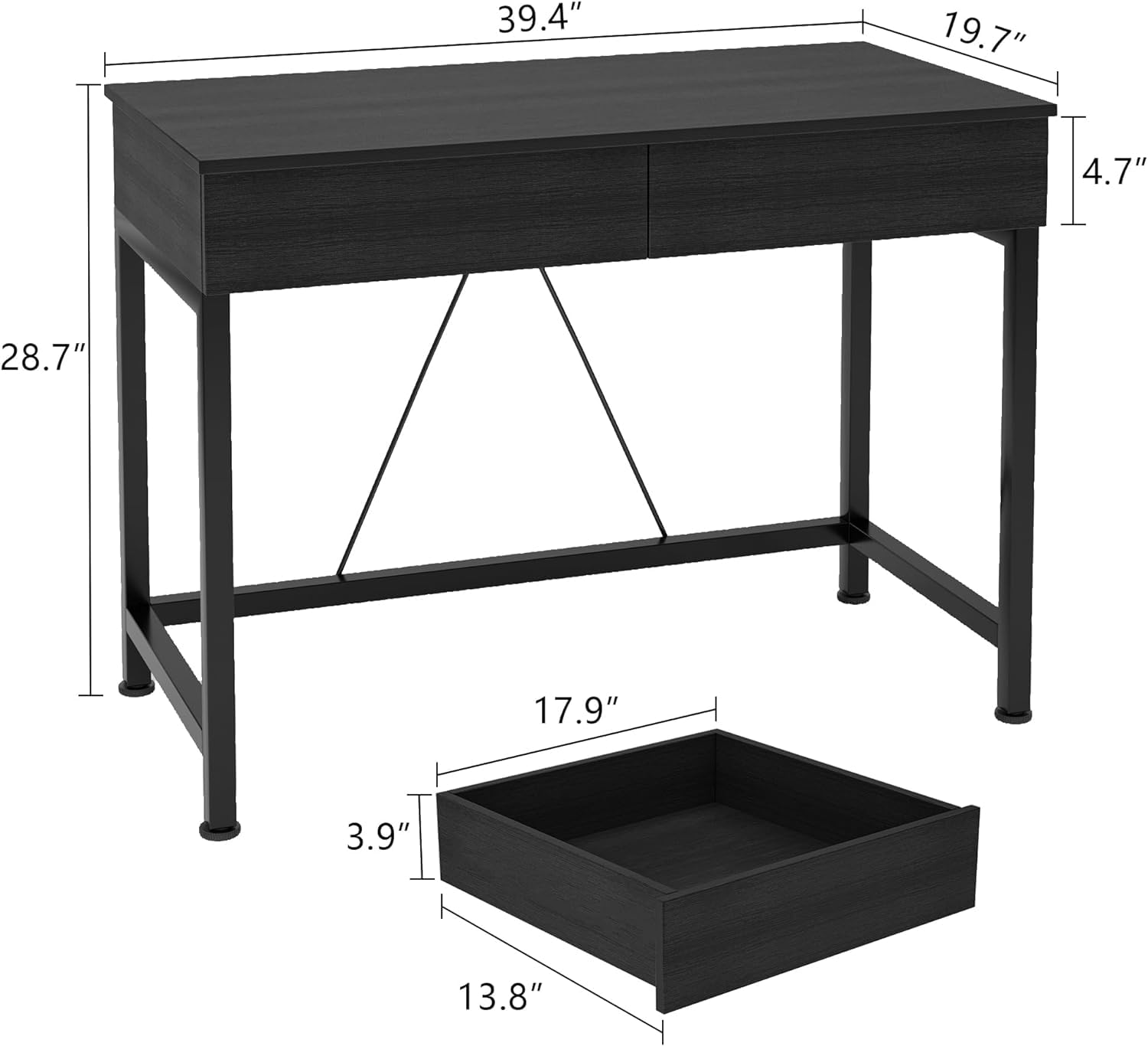 Small Computer Desk with Drawers 39 Inch