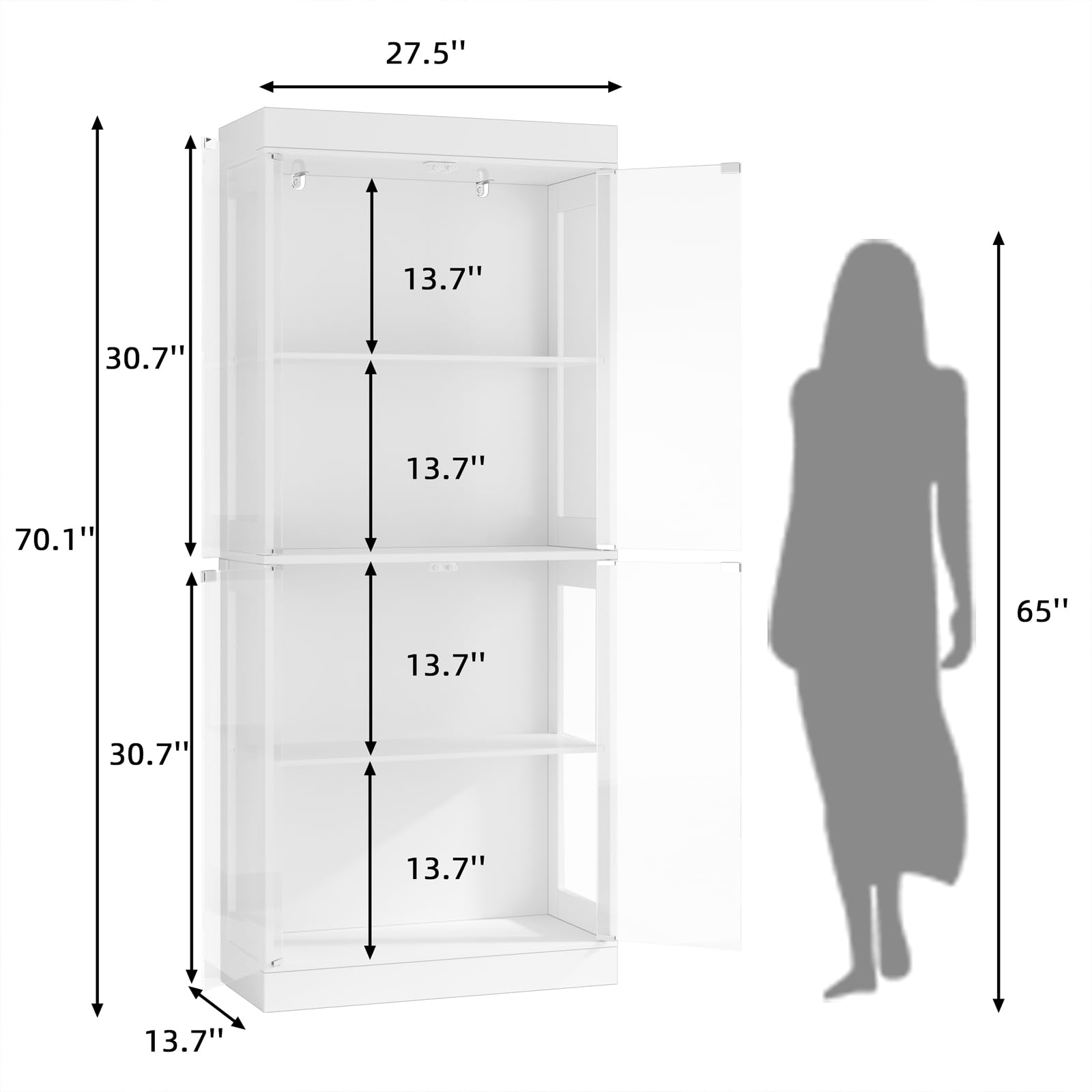 70.1" Display Cabinet with Glass Doors - 4-Tier Curio Cabinet