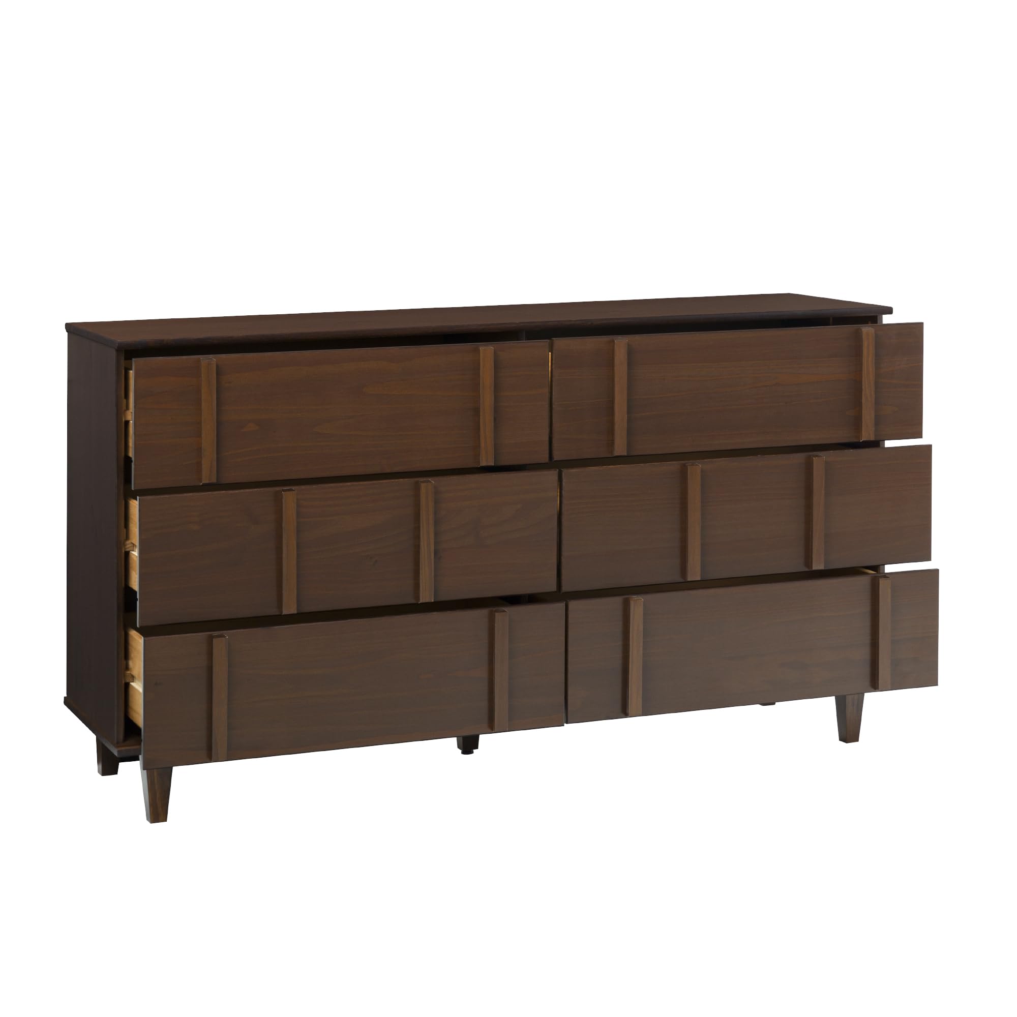 6-Drawer Solid Pine Wood Dresser 60 Inch Walnut