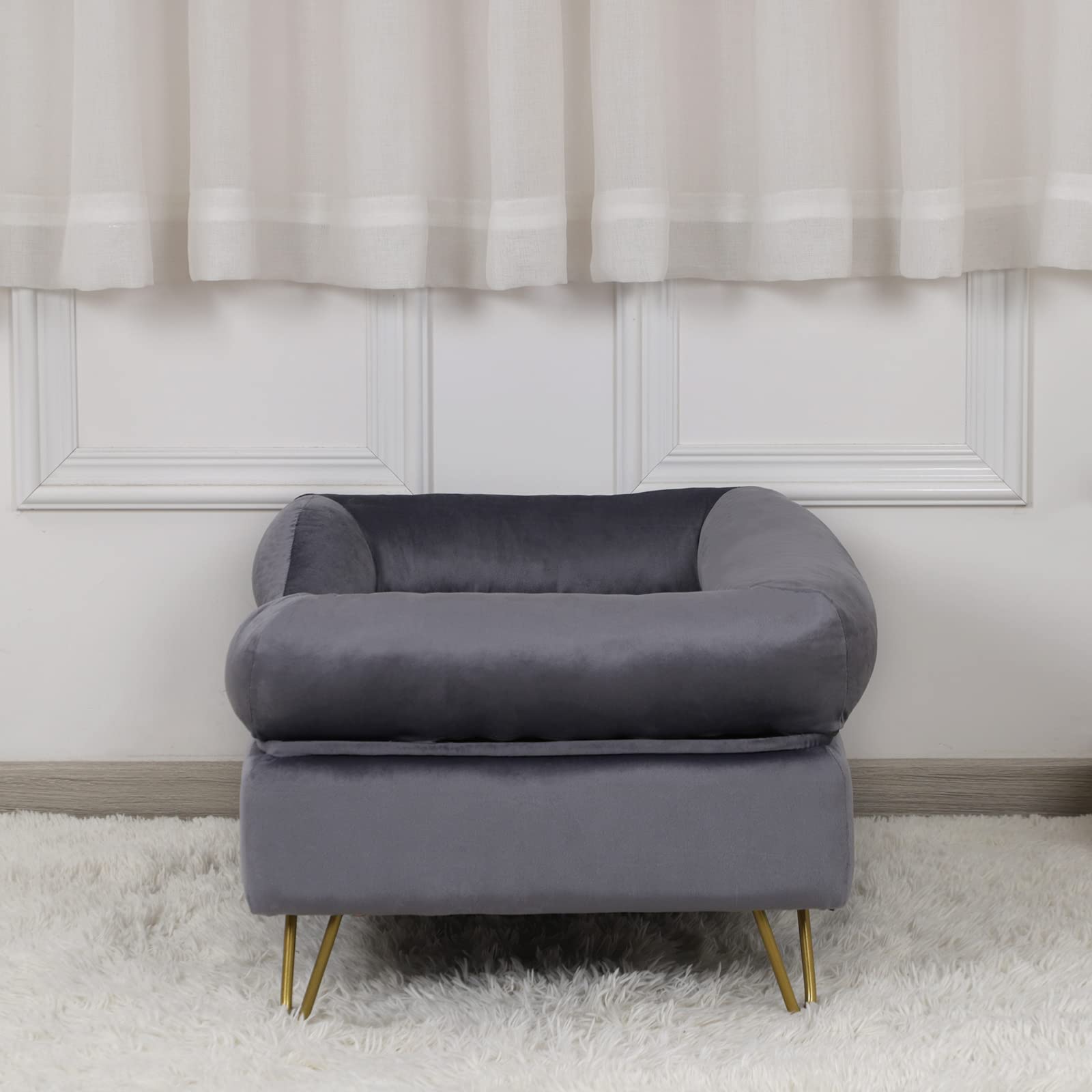 Velvet Pet Sofa Bed with Wooden Frame