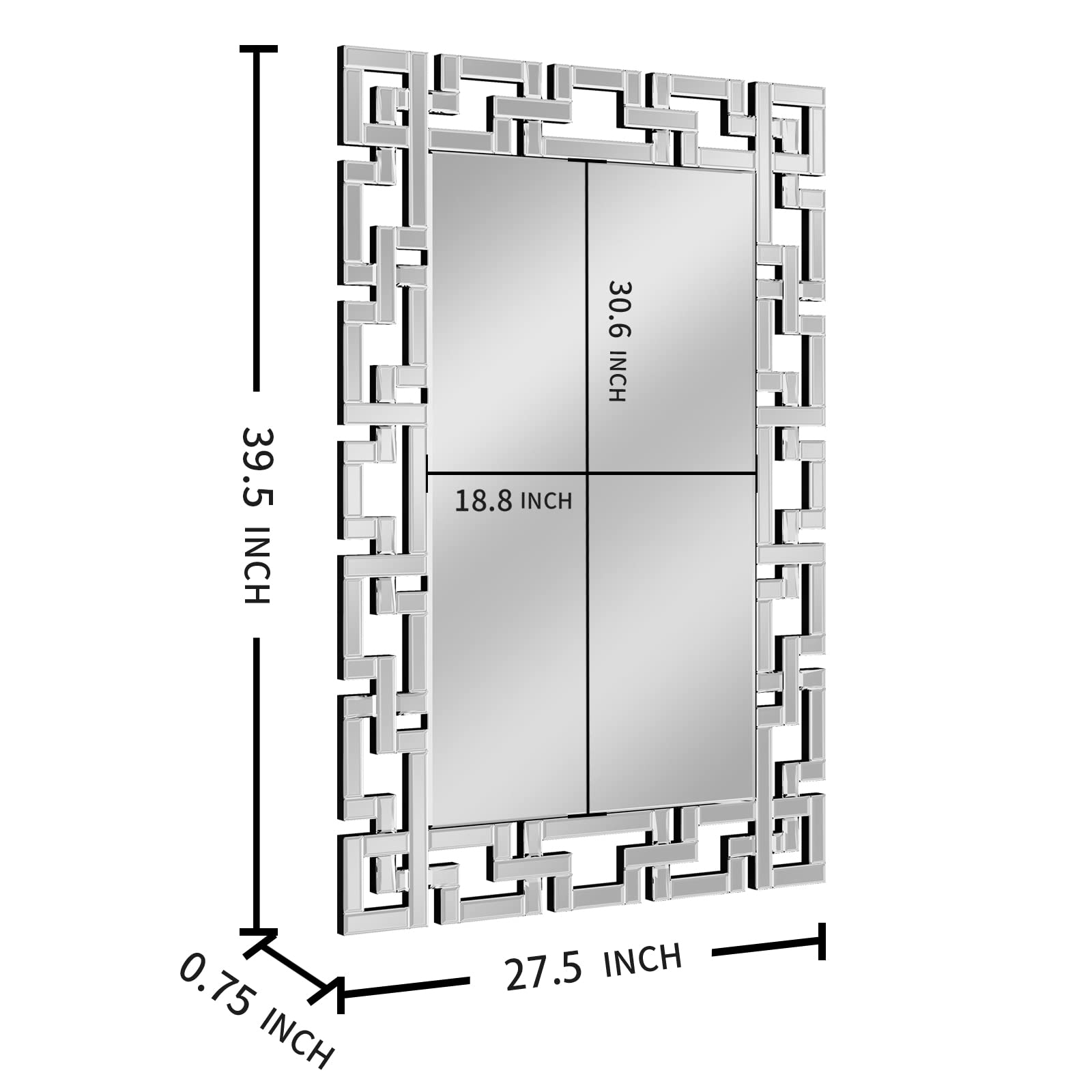 Rectangular Wall Mirror 40x28 Frameless Beveled Edge