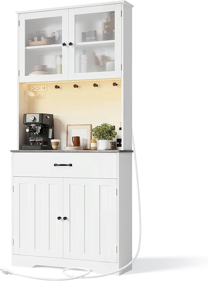 71" Storage Cabinet with LED Lighting and Charging Station