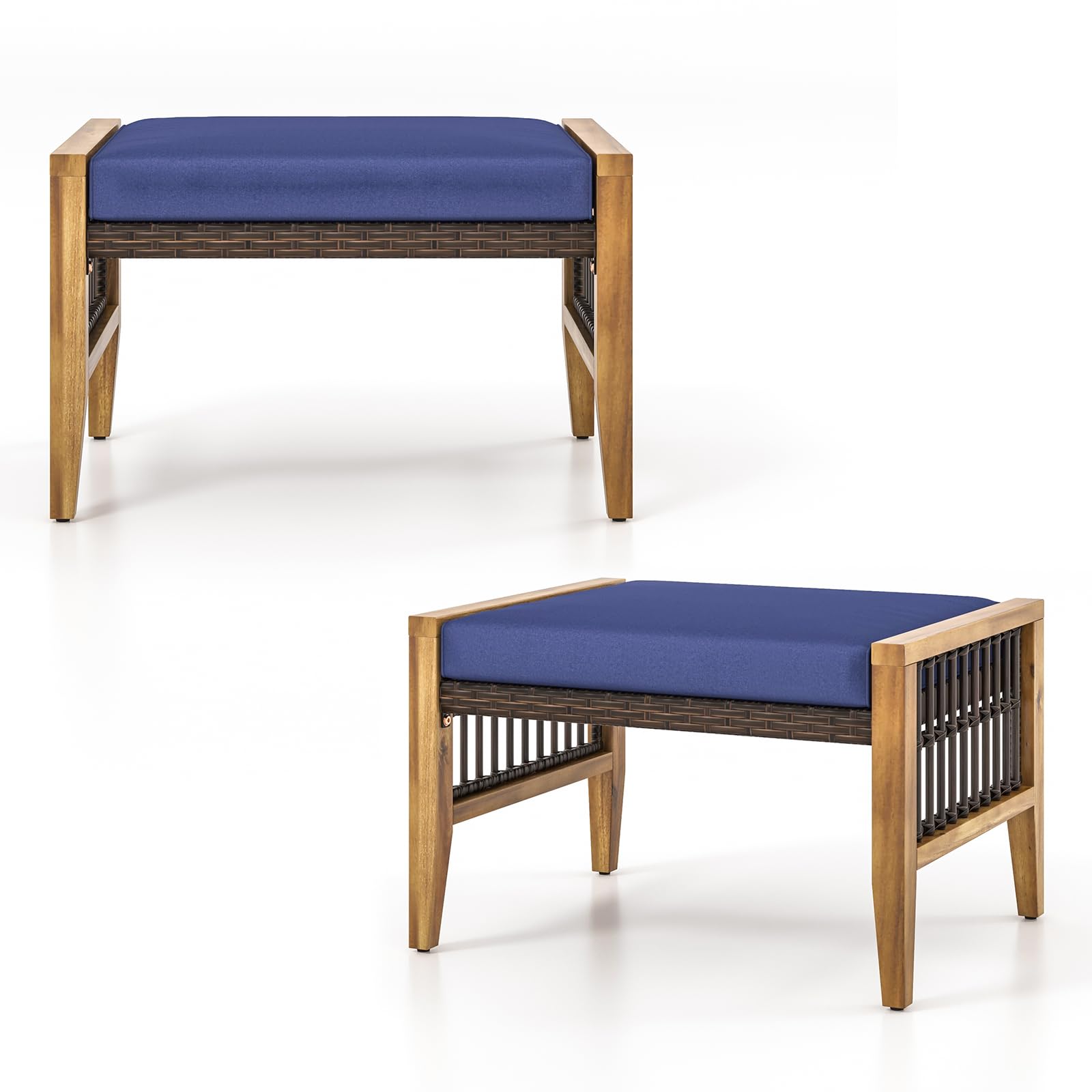 2-Piece Outdoor Patio Ottomans with Removable Cushions