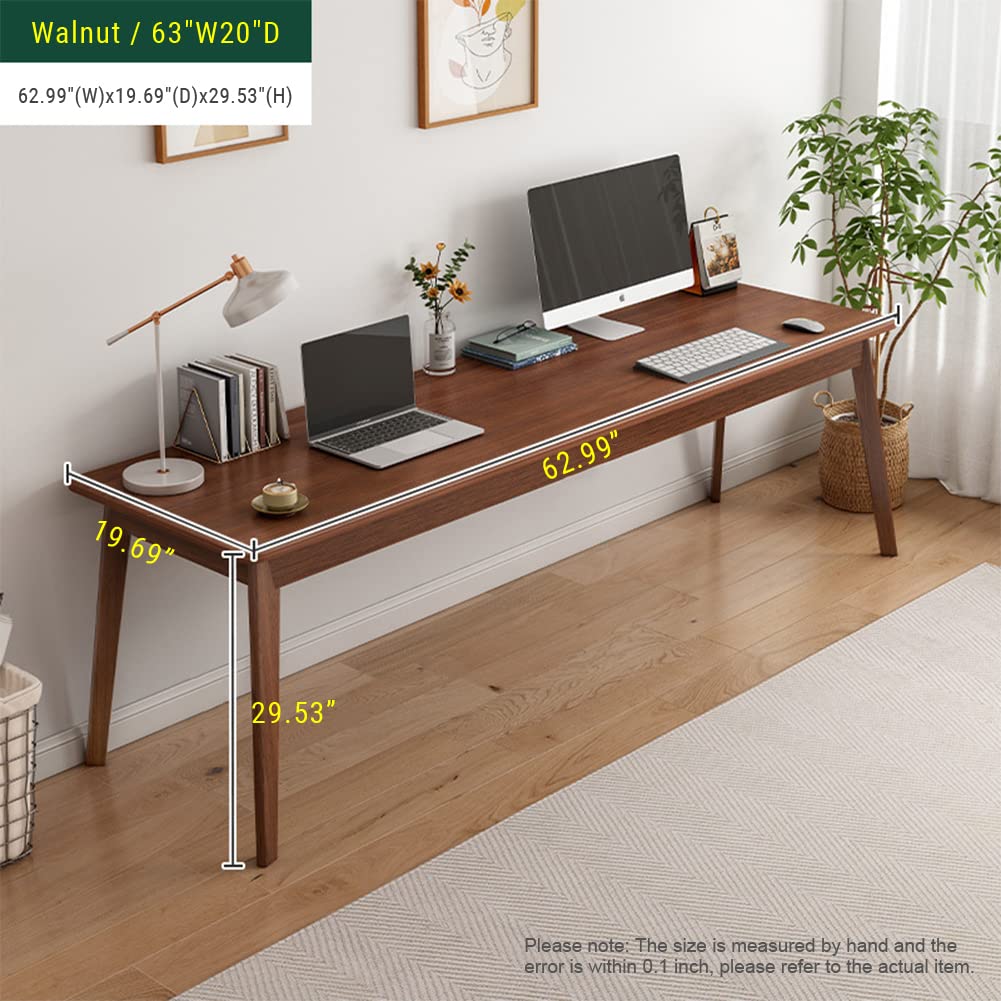 63" Mid-Century Long Desk - 2-Person Wood Computer Workstation